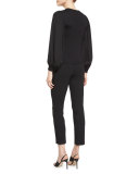 Balloon-Sleeve Cashmere Sweater, Black