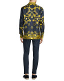Baroque & Star Printed Long-Sleeve Silk Shirt, Navy