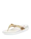 Metallic Slide Flat Thong Sandal, Gold 