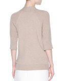 Half-Sleeve Tie-Neck Cashmere Sweater, Chino