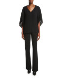 Marielle Embellished Batwing-Sleeve Blouse, Black