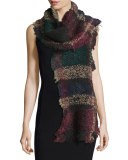 Exagere Fuzzy Plaid Raw-Edge Scarf, Multicolor