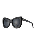 Queenie Mirrored Cat-Eye Sunglasses, Black