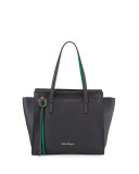 Amy Medium Gancio Leather Tote Bag, Fumee/Emeraude