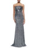 Strapless Metallic Crystal Gown