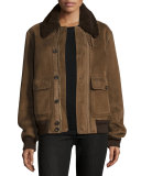 Shearling-Trim Camber Bomber Jacket, Mocha