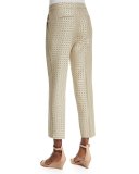 Medallion-Print Skinny Capri Pants, Beige