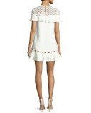 Rope Short-Sleeve Ruffle Dress, White