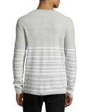 Mixed-Texture Striped Henley, Gray