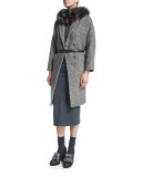 Long-Sleeve Chevron Coat W/Monili Trim, Bark