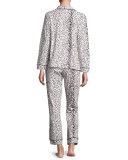 Leopard-Print Classic Pajama Set, Ivory/Gray