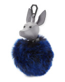 Bambi Faux-Fur Dog Charm for Handbag, Cement Gray/Cobalt Blue