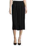 Pleated Silk Georgette Cropped Pants, Black