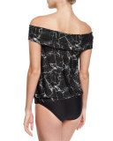 Rock Solid Off-the-Shoulder Tankini Swim Top, Black