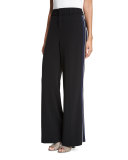 Crepe Wide-Leg Side-Stripe Trousers, Black
