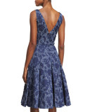 Sleeveless Fit-and-Flare Day Dress, Navy
