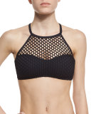 Netted High-Neck Strappy Swim Top