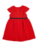 Floral Tulle Velvet Dress, Red, Size 2-6
