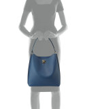 Milla Large Leather Hobo Bag, Navy Blue 