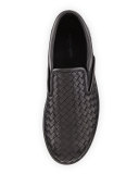 Woven Leather Slip-On Sneaker, Black