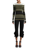 Ruffle-Trim Cropped Ponte Pants, Black