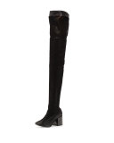 Mesh Chunky-Heel Over-The-Knee Boot, Black