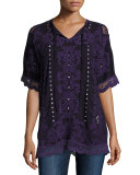 Damask Boxy Tie-Neck Top 