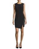 Sleeveless Split-Hem Sheath Dress, Black