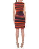 Sleeveless Striped Scoop-Neck Dress, Navy/Rust
