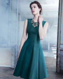 Sleeveless Pleated Silk Faille Dress, Teal