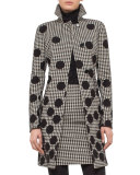 Dotted Houndstooth A-Line Coat, Black/Cream