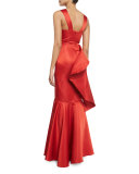 Princess Victoria Ruffled Deep-V Sleeveless Gown, Red