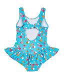 One-Piece Ruffle Fish-Print Swimsuit, Multicolor, Size 2T-4T
