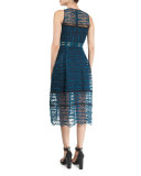 Mixed-Embroidery Sleeveless Midi Dress