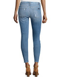 The Ankle Skinny Destroyed Jeans w/Sequins, Light Blue