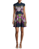 Daywin Surreal Fit-&-Flare Skater Dress, Dark Blue