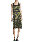 Lace-Inset Floraflage-Print Tank Dress, Black/Army