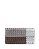 Intrecciato Flap Continental Wallet, Silver/Bronze