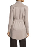 Alessandra Mixed-Stitch Belted Cardigan, Oatmeal Melange