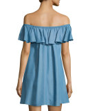 Dev Off-The-Shoulder Ruffle Dress, Light Denim Blue