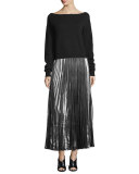 Metallic Accordion-Pleated Maxi Skirt