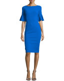 Short-Sleeve Stretch Jersey Sheath Dress, Cobalt