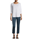 Twill Boyfriend Trousers, Slate Blue