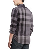Fred Large-Check Sport Shirt, Charcoal