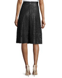 Laser-Cut Leather A-Line Skirt, Black
