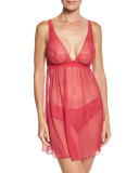 Minoa Sheer Lace Babydoll, Claret Red