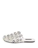 Amelia Jewel-Studded Leather Mule, White