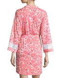 Print Cotton Wrap Robe, Coral