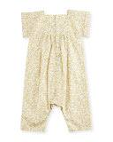 Short-Sleeve Floral Poplin Romper, Beige, Size 3M-2