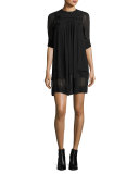 Embroidered Chiffon Shift Dress, Black
